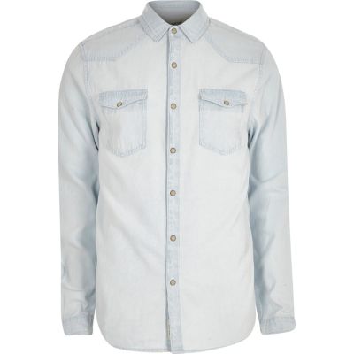 Light blue bleached denim western shirt